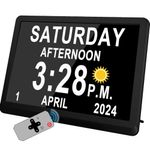 Véfaîî 10" Inch Large Digital Clock with Auto DST and Sun Moon Icons, Custom Reminders and Calendar Clock, Day Date Clock for Seniors Dementia Alzheimers' Clock with Remote Control