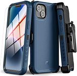 M MYBAT PRO Shockproof Maverick Series Case for iPhone 14 Case with Belt Clip Holster and Tempered Glass, 6.1 inch, Heavy Duty Military Grade Drop Protective Case with 360° Rotating Kickstand-Blue