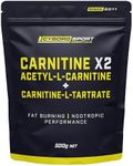 CARNITINE X2 500g - 250 Servings - "Acetyl-L-Carnitne & Carnitine-L-Tartrate" - Brain Health - Energy Production - Fat Burning by Cyborg Sport