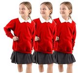 GW CLASSY OUTFIT Girls Boys V Neck (Pack of 3) School Jumpers Kids Long Sleeve Fleece Unisex School Uniform Sweatshirts UK Size (5-13 Years) (5-6 Years, 3x Red)