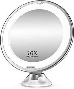 Beautural Makeup Mirror, 10X Magnifying Lighted Vanity Daylight White LED, Portable Illuminated Bathroom Mirror, 360 Degree Swivel Rotation and Locking Suction, framed, ?Round, Wall Mount