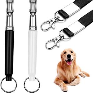 HRYYDS 2Pack Dog Whistle, Dog Whistle to Stop Barking Neighbors Dog, Adjustable Ultrasonic Silent Dog Whistle, Professional Recall Dog Training Whistles, with Lanyard (Black and White)