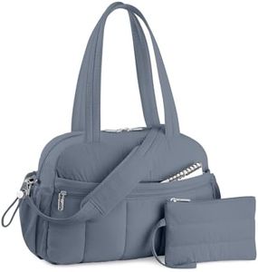 TOPDesign Travel Duffel Bag for Women, Puffer Gym Bag Sports Tote with Wet Pocket, Carry On Weekender with Luggage Sleeve (Blue Grey)