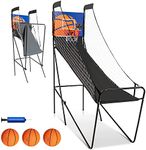 GYMAX Electronic Basketball Game, Single Basketball Shootout with Scoreboard, 3 Basketballs & Pump, Arcade Game Black