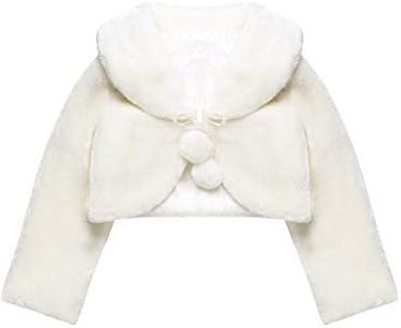 Blulu Girls Faux Fur Bolero Princess Shawl Wraps Girls Shrug Coat Jacket Flower Cape Wedding Party Dress, Beige, Large