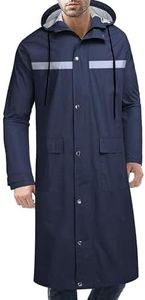 COOFANDY Men's Rain Jacket with Hood Waterproof Lightweight Active Long Raincoat,Blue-Reflective Strip,XX-Large