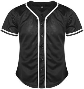 MESOSPERO Womens Button Down Shirts Short Sleeve Sports Uniforms Blank Baseball Jersey S-XXL (Small, Black)