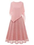 DRESSTELLS Lace Cape Dress with Chiffon Overlay Knee Length, Cocktail Wedding Guest Midi V-Back Dress, Dusty Rose, Medium