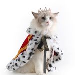 Lovelyshop Pet Serial Majestic Dog/Cat Costume Collection with Lux Velvet Cloak and Gold Pearl Crown Set for Halloween,King Queen Prince and Princess Cosplay-S