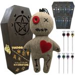 Ayidawedo®Authentic LOA Voodoo Doll Kit Include Spell Cards and Stress Relief Pins in Wooden Coffin Box - Gag Gift Complete Set