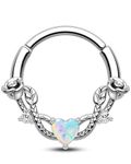 CM Crareesi Mania Rose Septum Piercing 16G Hinged Segment Rings 316L Stainless Steel Daith Earrings Heart CZ Septum Daith Helix Cartilage Piercing Jewellery(Opal,10mm)