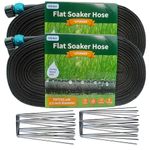 Hlinker 2024 Flat Soaker Hose 150 ft (75ft 2Packs) with Stake for Garden, Linkable Drip Hose Diy Automates Garden Irrigation System Saving 89% Water, Dual-layer Leak-free Design Water Hose with Holes