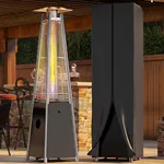 YITAHOME Patio Heater, 48,000 Btu Outdoor Pyramid Patio Heater, Quartz Glass Tube Propane Heater with Cover and Wheels for Patio, Backyard, Garden, Black