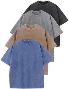 Arssm 4 Pack Men Oversized T Shirts Vintage Tee Loose Fit Short Sleeve Casual Streetwear Baggy Washed Unisex Tops(BlackGreyKhakiBlue-3XL)