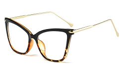 FEISEDY Cat Eye Oversized Eyewear Non prescription Glasses Frame for Women B2460 (Black-leopard, 53)