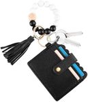 Wristlet Keychain with Wallet, Women Leather RFID Keychain Wristlet Wallet with Tassel Keychain - Stylish Slim Card Holder Purse with Coin Pocket & Id Window