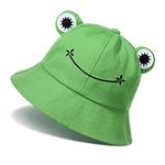 PALAY Cotton Bucket Sun Hat For Women Girl Adult Cute Frog Bucket Hat Summer Outdoor Foldable Fisherman Hat (Green, Free Size)