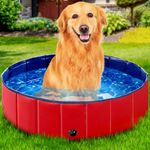 StarOcean Foldable Dog Pool, Kiddie Pool Hard Plastic Pool for Kids, Swimming Pool for Dogs, Collapsible Pool Dog Bathing Tub, Portable Dog Pool,Pets Wading Pool for Small Dogs,Cats(32 x 8 Inch,Red)