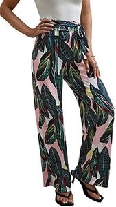 ECOWISH Wide Leg Pants for Women Summer 2024 Palazzo Flare Beach Floral Flowy Lightweight Trousers 185 Blackish Green X-Large