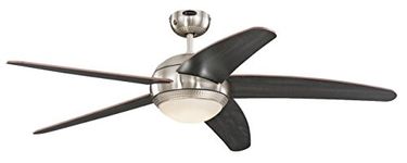 Westinghouse Lighting 72068 Bendan 132 cm Five-Blade Indoor Ceiling Fan, Satin Chrome with Hammered Accents, Dimmable LED Light Kit with Opal Frosted Glass, Metal, 55 W ,132 x 132 x 36 cm