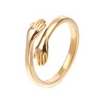 INRENG Unisex Stainless Steel Hands Embrace Open Couples Wedding Ring Romantic Love Hug Jewelry, Metal