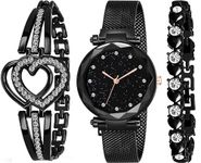 Evax Analog Watch for Women and Girls (Black)