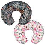 Yanmucy 2 Pack Nursing Pillow Cover Newborn Baby U-Shaped Breastfeeding Pillowcase Cushion Cover Cute Pattern Stretchy Replaceable Baby Feeding Pillow Covers (Forest Animals+Flowers)