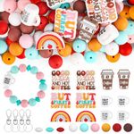 MyoePosy Silicone Focal Beads, 108Pcs Coffee Focal Silicone Beads Characters, 15mm Silicone Beads for Pen Making DIY Bracelet Necklace Lanyards Crafts