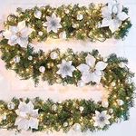 JIAJIAYI Christmas Garland Ornament with LED Lights Christmas Wreath,2.7M Christmas Decorated Rattan(Battery powered) for Fireplace Stairs Window Christmas Tree Xmas Party Home Decoration