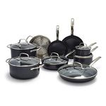 GreenPan Chatham Prime Midnight Hard Anodized Healthy Ceramic Nonstick, 15 Piece Cookware Pots and Pans Set, Saute, Saucepan, Steamer, Stockpot, Lids, PFAS-Free, Dishwasher & Oven Safe, Black