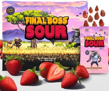 Final Boss Sour, Extremely Super Sour Gummy Candy, Strawberry, LvL 1, (1.06 Ounces Bags, 10 Bags) - Gummies Made with Dried Fruit, Free of Artificial Colors, Low Calorie Healthy Snack for Kids & Adults
