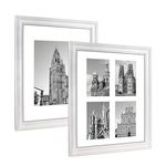 DBWIN 11x14 Picture Frame White Wood Pattern Set of 2 with 2 Mats,Display 8x10 or Four 4x6 Photos with Mat,11 x 14 Picture Without Mat for Wall Display (CWH-11x14-WT-CA)