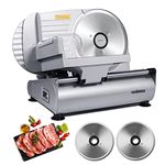 Meat Slicer, CUSIMAX 200W Electric Deli Food Slicer with Two 7.5” Removable Stainless Steel Blade and Pusher, Deli Cheese Fruit Vegetable Bread Cutter, Adjustable Knob for Thickness, Food Carriage
