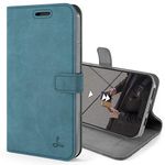 Snakehive iPhone 12 Vintage Wallet || Genuine Leather Wallet Phone Case || Real Leather with Viewing Stand & 3 Card Holder || Flip Folio Cover with Card Slot (Teal)
