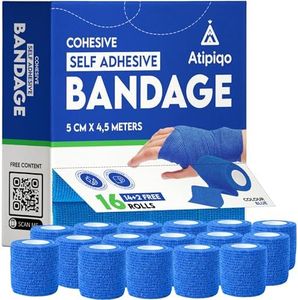 Pack 16 - Venda Cohesiva Elastica Autoadhesiva - Tape Crossfit Dedos - 5 cm ancho x 4,5 m longitud - Vendaje de Esparadrapo deportivo Autoadhesivo - Caja Auto dispensadora (Azul)