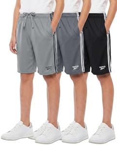 Reebok 3 Pack: Boys' Dry Fit Athletic Shorts w/Side Taping - Active Quick Dry Running Basketball Soccer Short for Kids Teens- Set 4, L, (12-14)