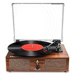 Vinyl Record Player Bluetooth with Built-in Speakers USB,Belt-Driven Vintage Turntables for Vinyl Records with 3 Speed,RCA Line Out,AUX Input Headphone Jack