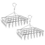 CECOMBINE 2 Pack Sock Hanger, Stainless Steel Drying Rack with 40 Pegs and Swivel Hook, Metal Underwear Hanger for Washing Line, Windproof Laundry Square Hanger for Socks, Underwear and Small Items