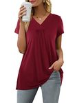 Florboom Women V Neck T Shirt Short Sleeve Summer Basic Tops Longline Shirt Burgundy Size 12 14