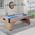 7FT Pool Table with Automatic Ball Return, Modern Arched-Leg Billiards Table with Durable Matte-Black Finish and Complete Accessories for Family Game Room & Recreation Space (Wood)