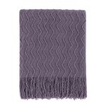 BOURINA Textured Solid Soft Sofa Throw Couch Cover Knitted Decorative Blanket (Dark Lavender,50x60 inches)