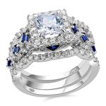 Newshe Engagement Wedding Ring Set 925 Sterling Silver 3pcs 2.5ct Princess White Cz Blue Size 7