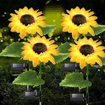 Solar Lights Outdoor Garden Decor, 4 Pack Realistic Sunflower Solar Lights,Waterproof Solar Outdoor Lights Auto ON/Off Solar Decorative Lights for Garden, Patio, Backyard (Sunflower)