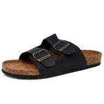 Nautica Men's Double Buckle Slide-Comfort Sandal-Slip-on Adjustable Waterproof Flat's, Black Tumbled-triun, 10