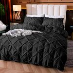 Cloud Fino Cotton 600 Thread Count, Luxurious Pleated Design Duvet Cover |1 Duvet Cover with 2 Pillow Shams | Black_Double Bed Size- 90x100 inch, Pillow Shams Size- 17" x 27"