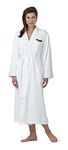 Plush Lined Microfiber Bath Robe for Women or Men - Super Soft, Durable Luxury Spa, Resort & Hotel Bathrobe, Generously Sized, White W/ Navy Trim, Large