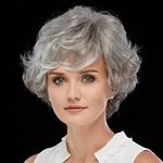 Baruisi Short Curly Fluffy Wig Grey Layered Messy Shaggy Synthetic Hair Wig for Women Old Lady