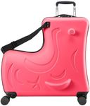 AO WEI LA OW Ride on Hard Shell Kids Luggage with 4 Spinner Wheels for Girls and Boys, Rolling Childrens Travel Suitcase with Seat and Safety Belt for Toddler Ages 6-12, Checked size 25 Inch, Red