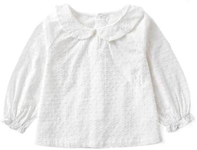 Curipeer Long Sleeve Baby Girls Blouse for Spring Casual Toddle Girl Cotton Outfits White