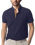 Richard Hawkes Men's Grandad Shirts Polo Shirt Short Sleeve Mandarin Regular Fit Pique PL11 (S, Navy)